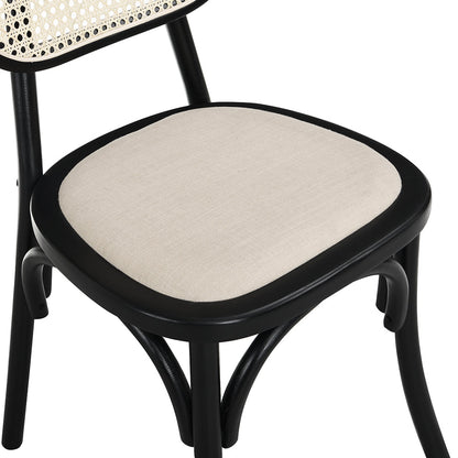 Ensemble de 2 chaises de salle à manger Anya en rotin et tissu, couleur noire