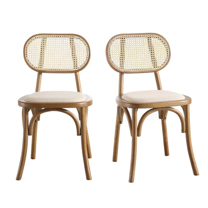 Ensemble de 2 chaises de salle à manger Anya en rotin et tissu, noyer clair