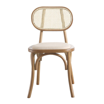 Ensemble de 2 chaises de salle à manger Anya en rotin et tissu, noyer clair