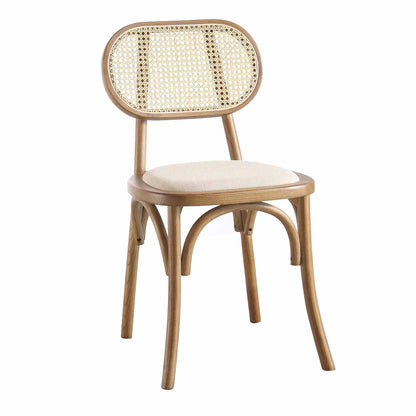 Ensemble de 2 chaises de salle à manger Anya en rotin et tissu, noyer clair