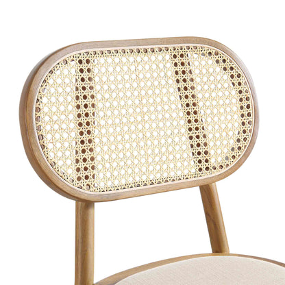 Ensemble de 2 chaises de salle à manger Anya en rotin et tissu, noyer clair