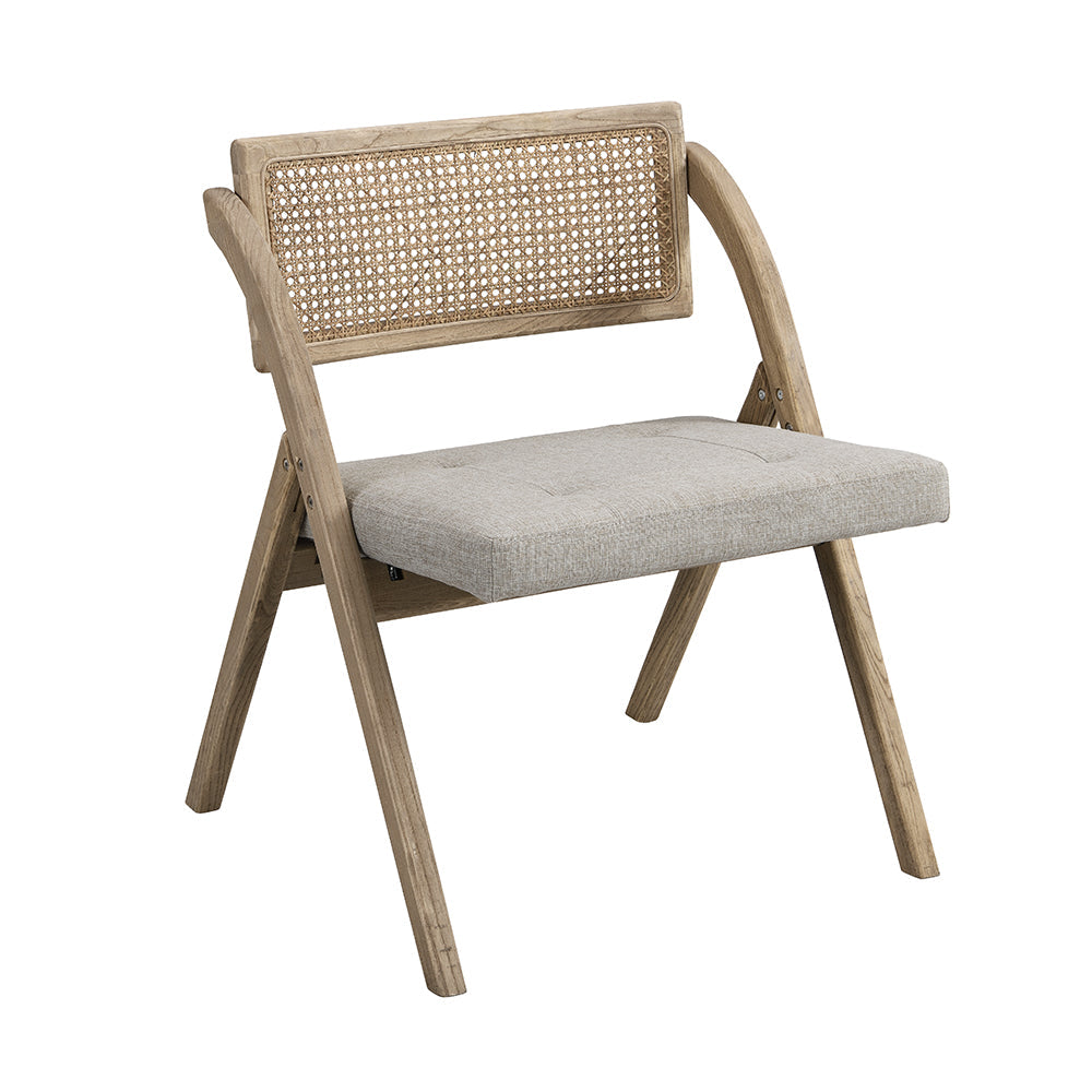 Chaise pliante en rotin naturel Bordon avec assise rembourrée grise