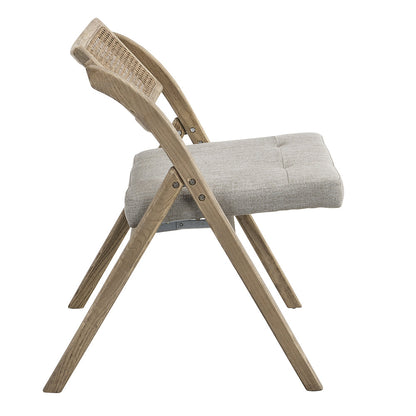Chaise pliante en rotin naturel Bordon avec assise rembourrée grise