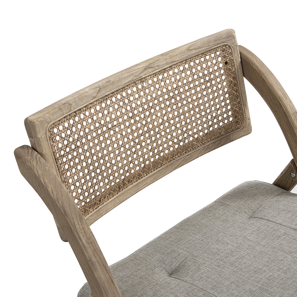 Chaise pliante en rotin naturel Bordon avec assise rembourrée grise