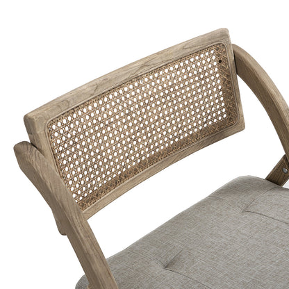 Chaise pliante en rotin naturel Bordon avec assise rembourrée grise