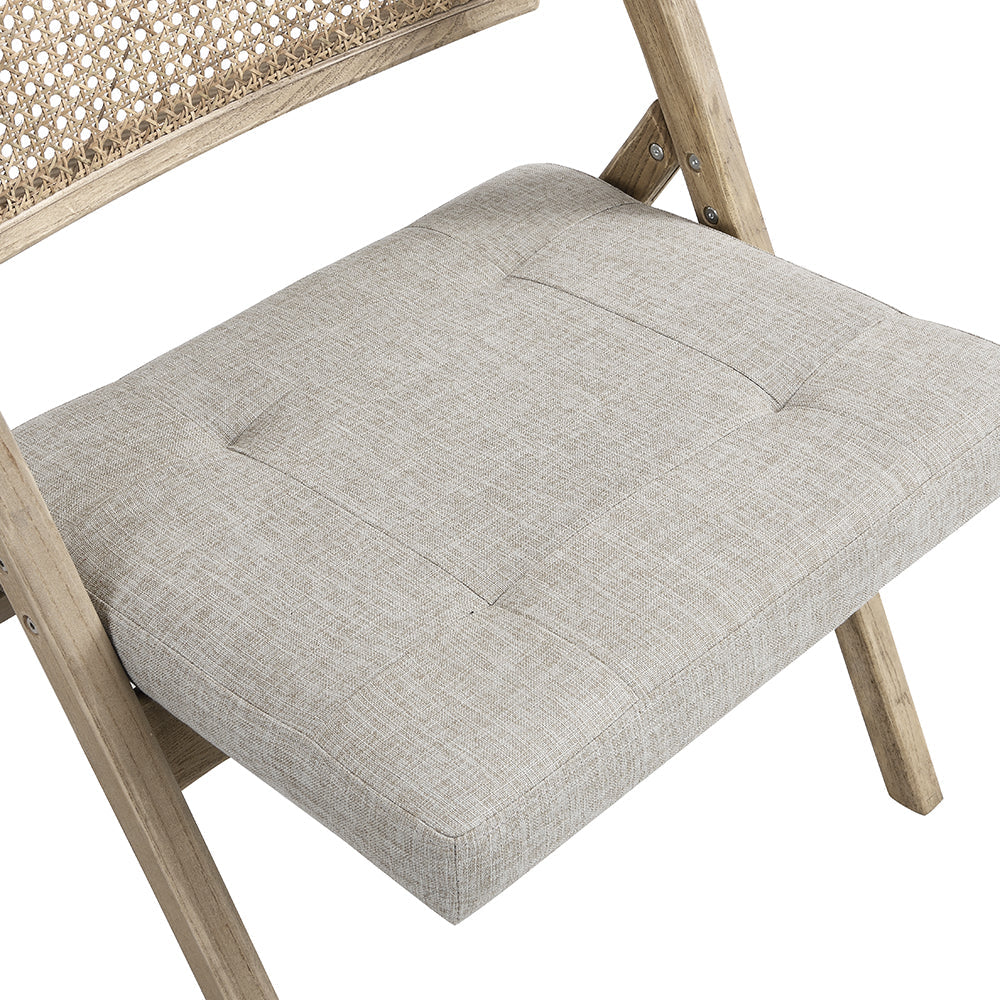 Chaise pliante en rotin naturel Bordon avec assise rembourrée grise