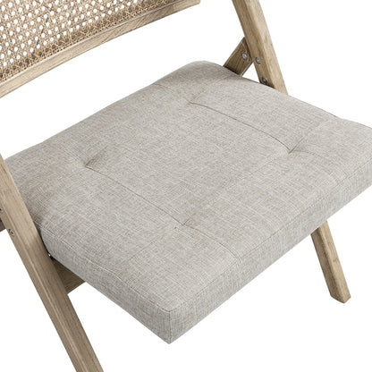 Chaise pliante en rotin naturel Bordon avec assise rembourrée grise