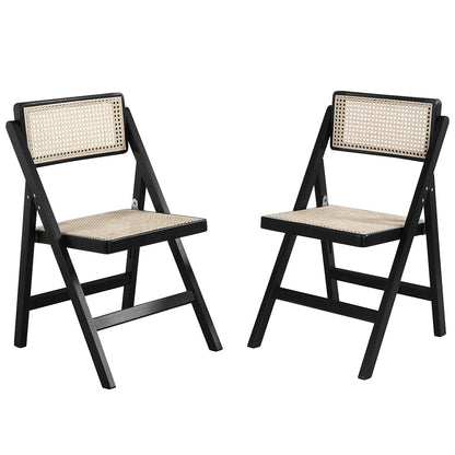 Lot de 2 chaises pliantes en rotin Frances, couleur noire