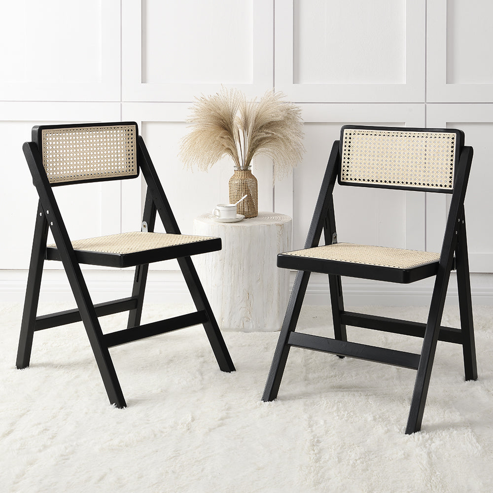 Lot de 2 chaises pliantes en rotin Frances, couleur noire