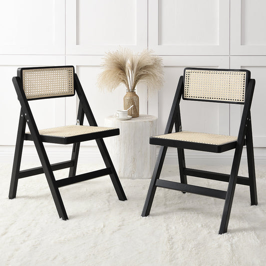 Lot de 2 chaises pliantes en rotin Frances, couleur noire