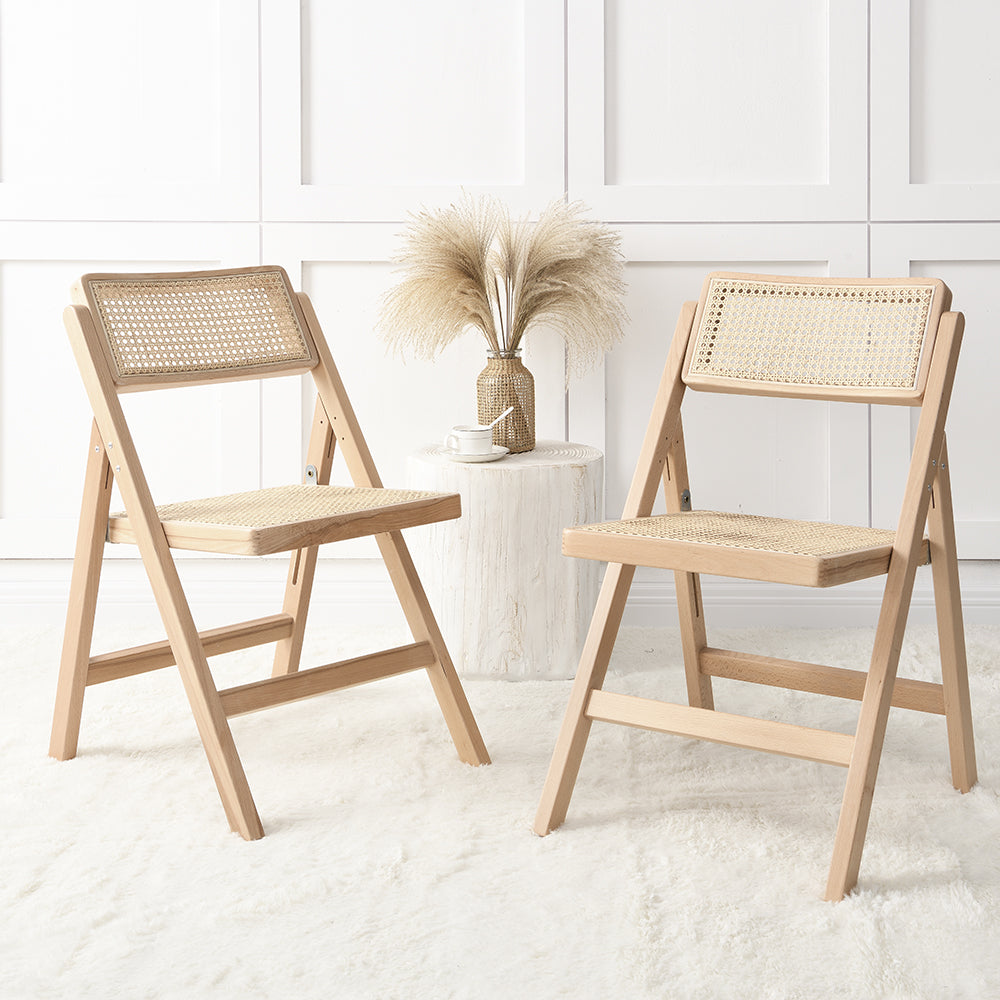Lot de 2 chaises pliantes en rotin Frances, couleur naturelle