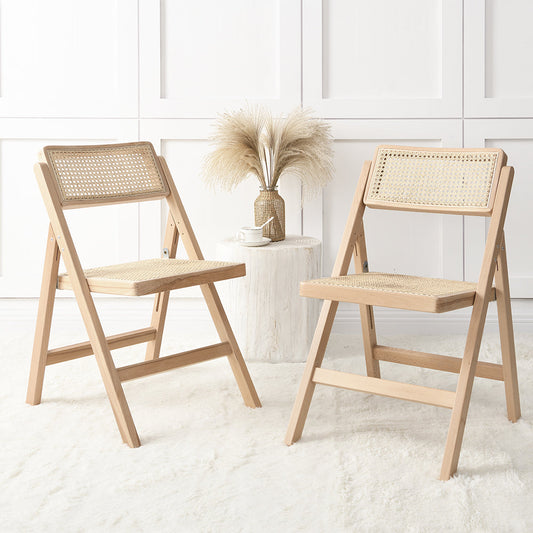 Lot de 2 chaises pliantes en rotin Frances, couleur naturelle