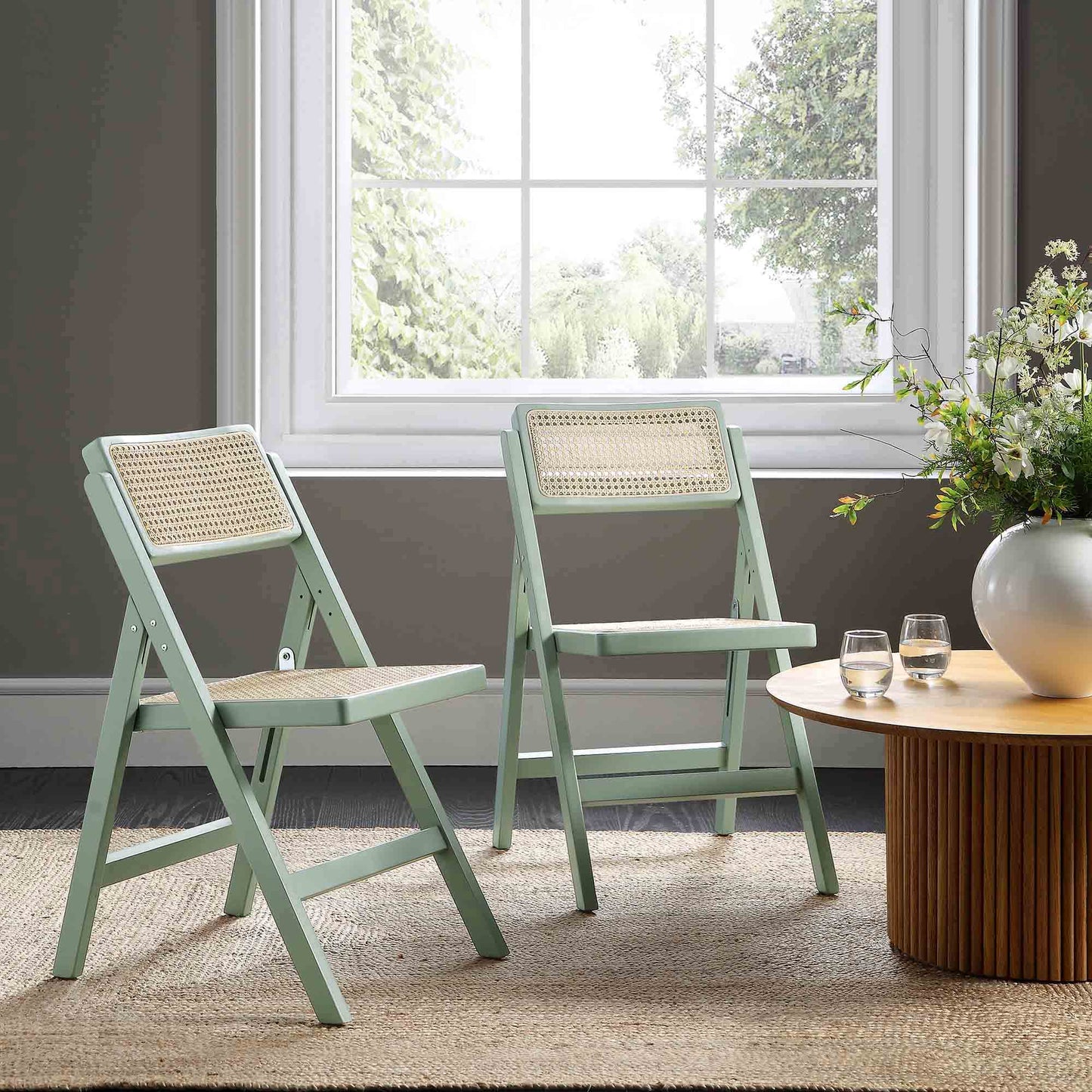 Lot de 2 chaises pliantes en rotin Frances, menthe