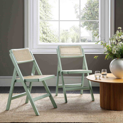 Lot de 2 chaises pliantes en rotin Frances, menthe