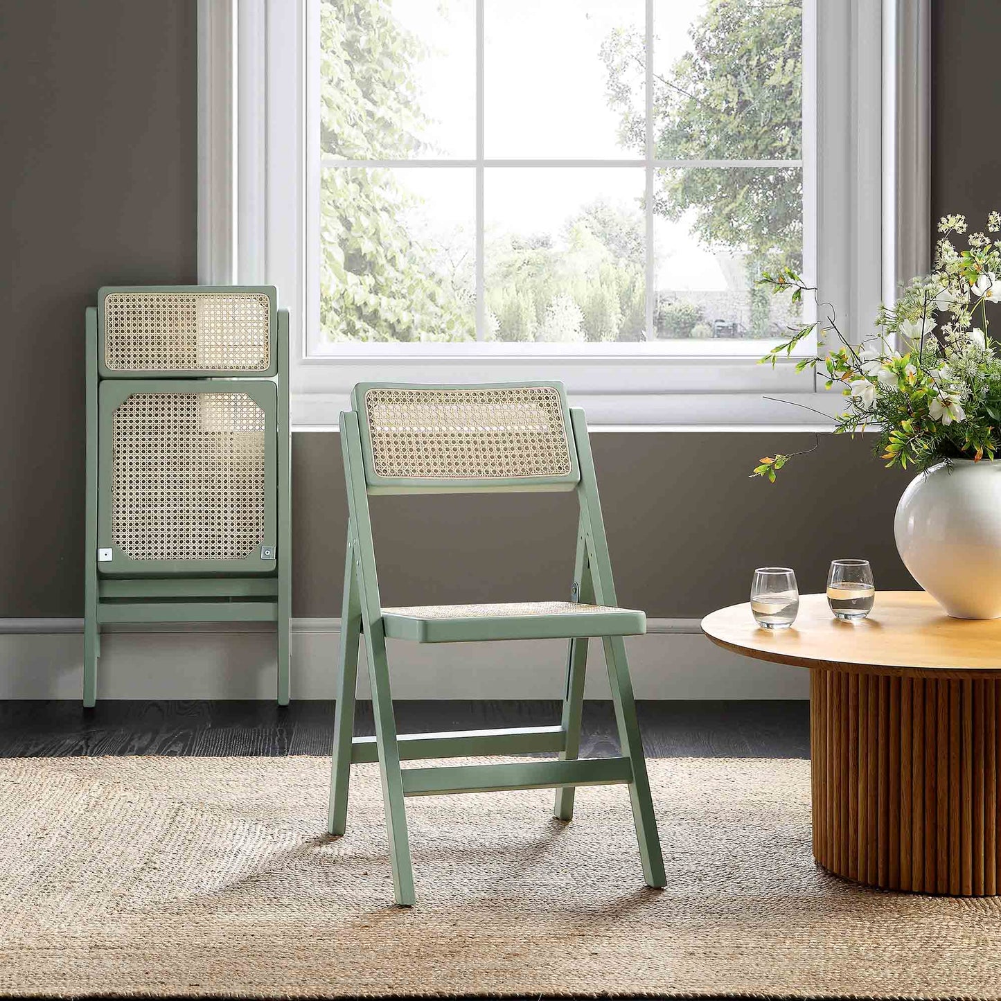 Lot de 2 chaises pliantes en rotin Frances, menthe