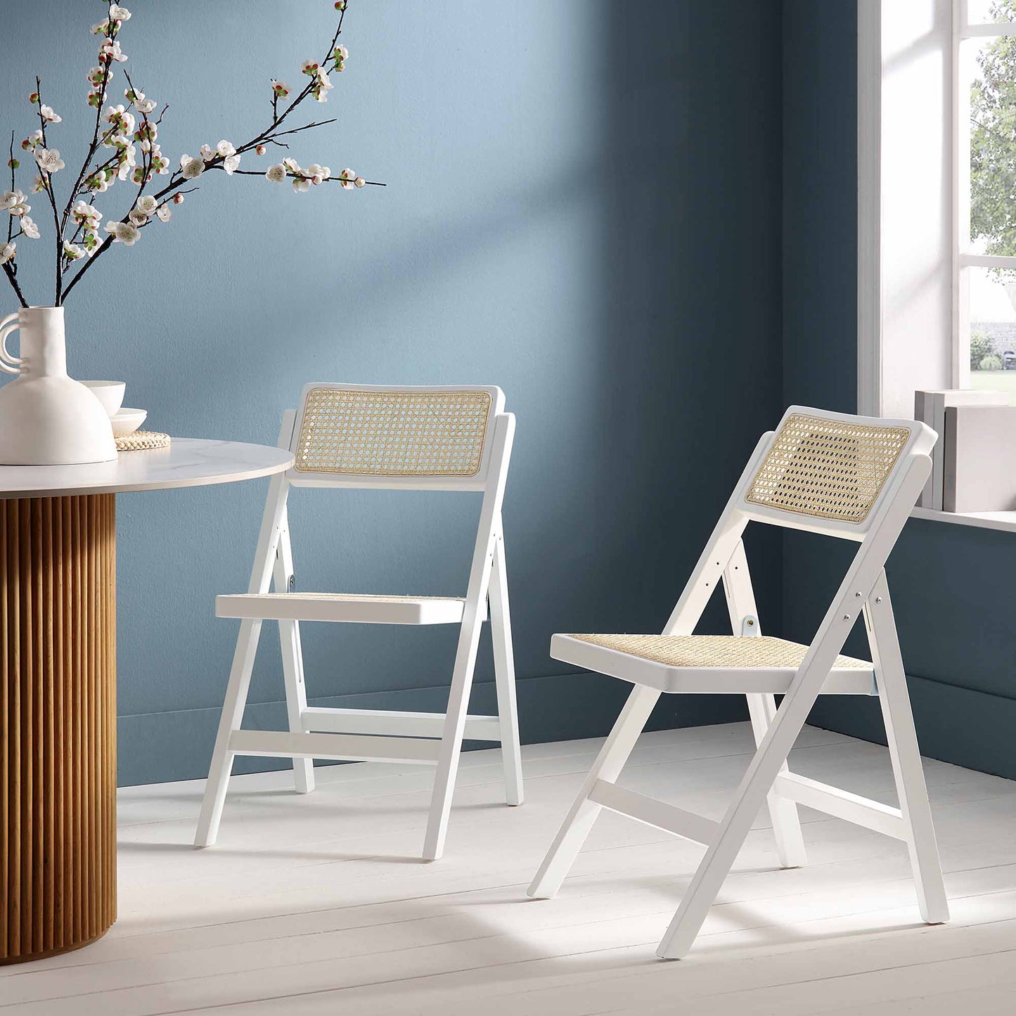 Lot de 2 chaises pliantes en rotin Frances, blanches