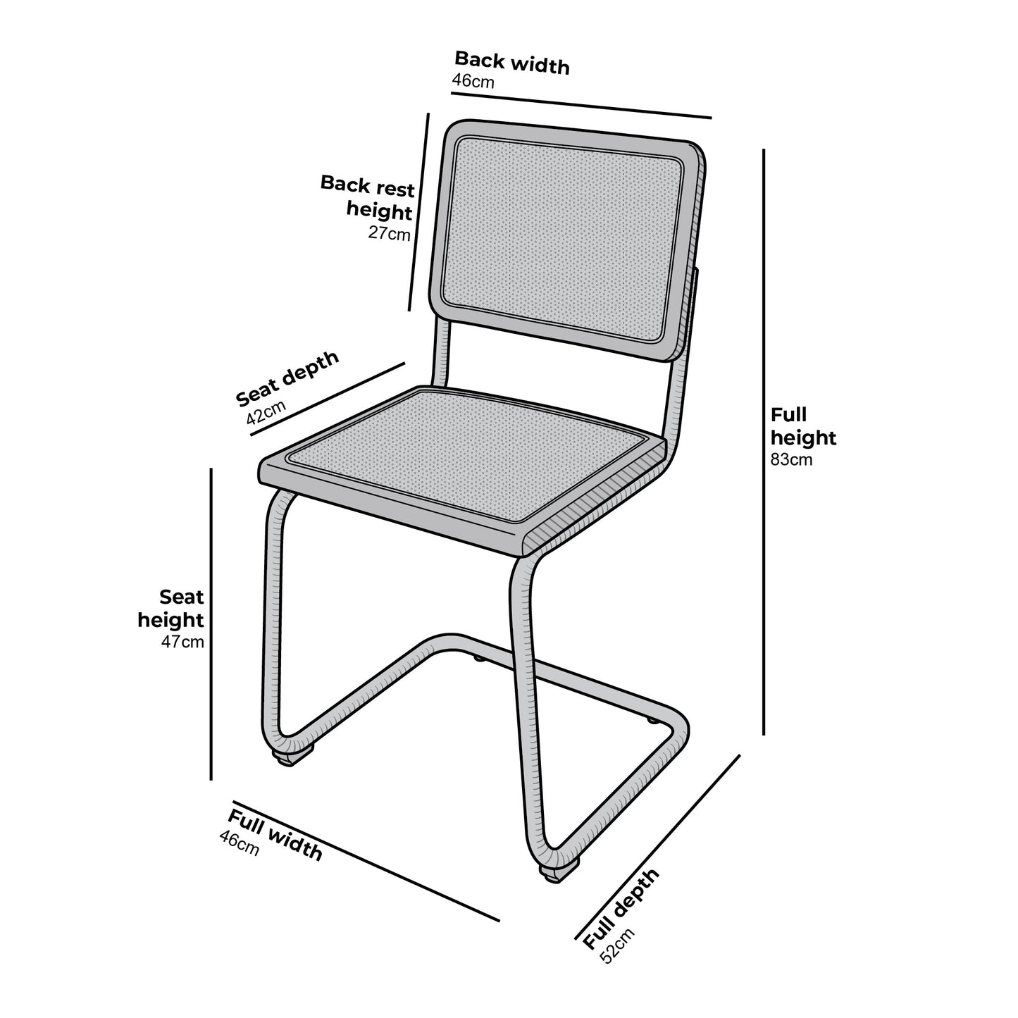 Paire de 2 chaises de salle à manger Cosenza, rotin et chrome (noir)