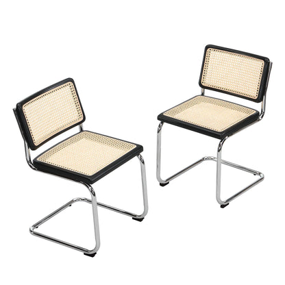 Paire de 2 chaises de salle à manger Cosenza, rotin et chrome (noir)