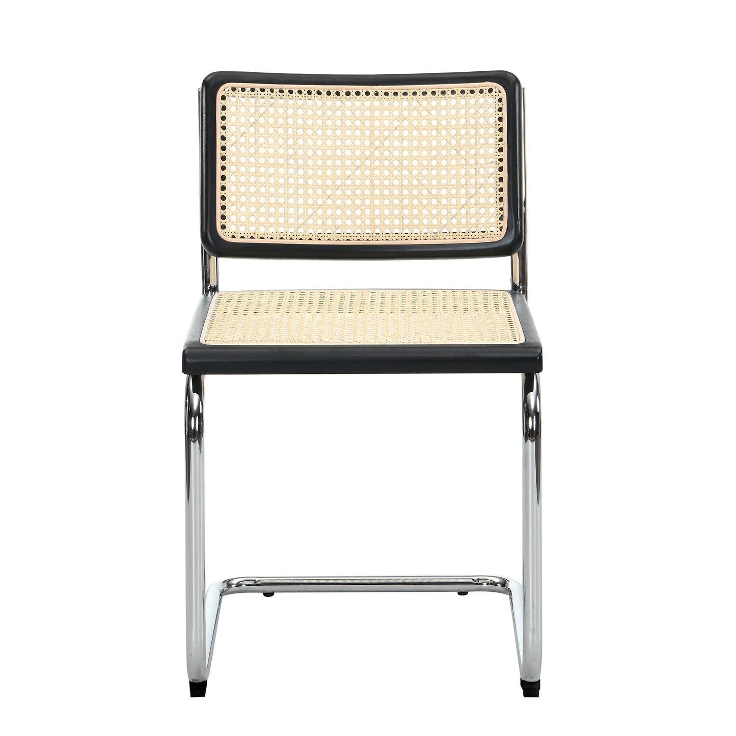 Paire de 2 chaises de salle à manger Cosenza, rotin et chrome (noir)