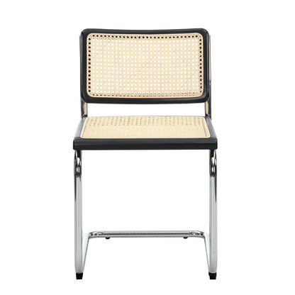 Paire de 2 chaises de salle à manger Cosenza, rotin et chrome (noir)