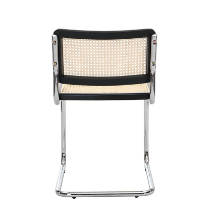 Paire de 2 chaises de salle à manger Cosenza, rotin et chrome (noir)