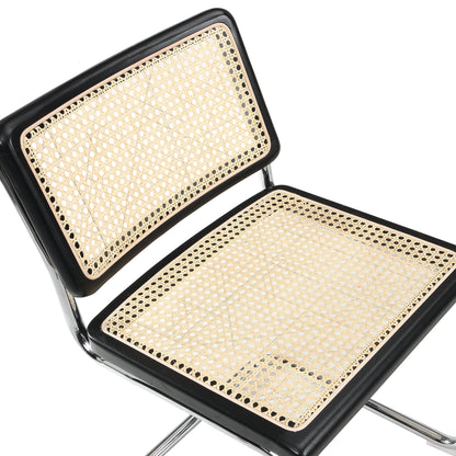 Paire de 2 chaises de salle à manger Cosenza, rotin et chrome (noir)