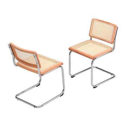 Paire de 2 chaises de salle à manger Cosenza, rotin et chrome (naturel)