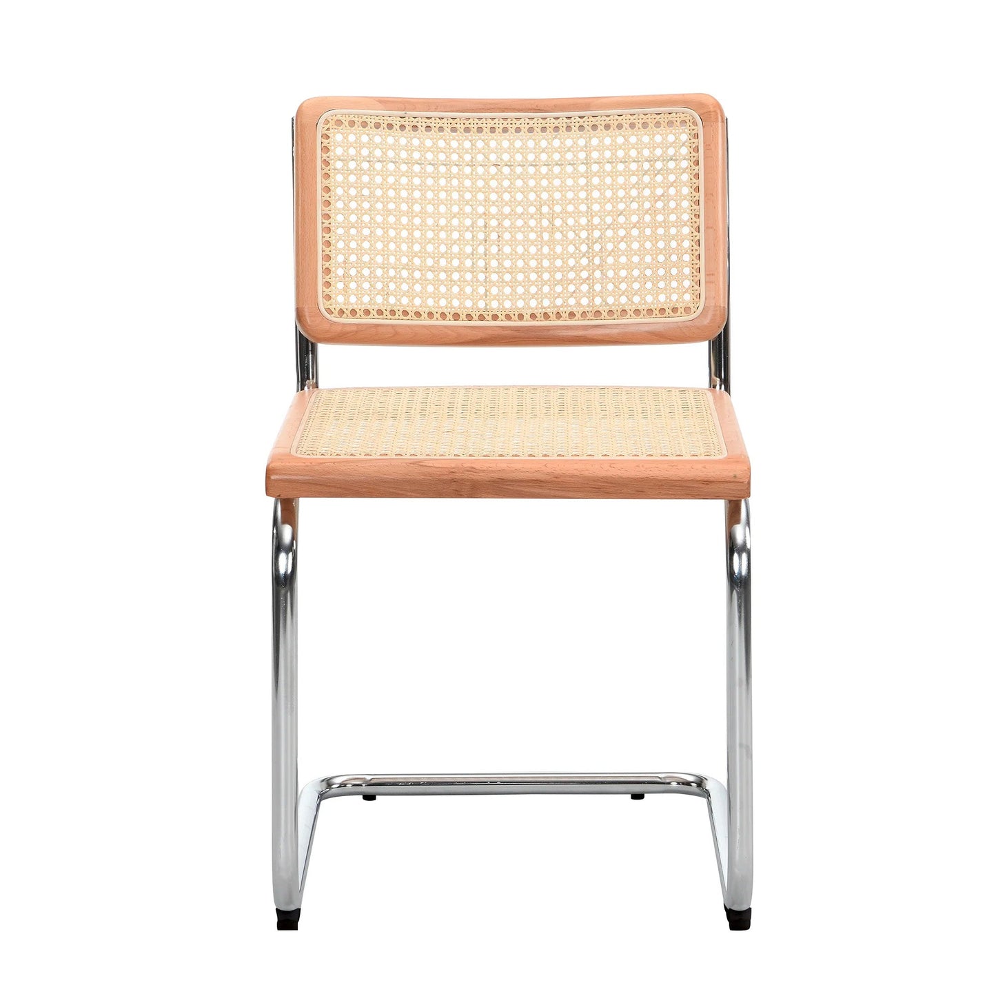 Paire de 2 chaises de salle à manger Cosenza, rotin et chrome (naturel)