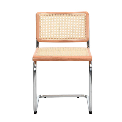 Paire de 2 chaises de salle à manger Cosenza, rotin et chrome (naturel)