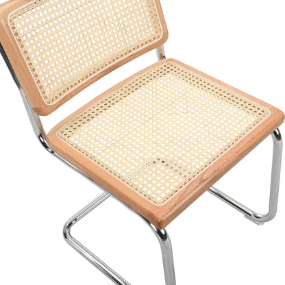 Paire de 2 chaises de salle à manger Cosenza, rotin et chrome (naturel)