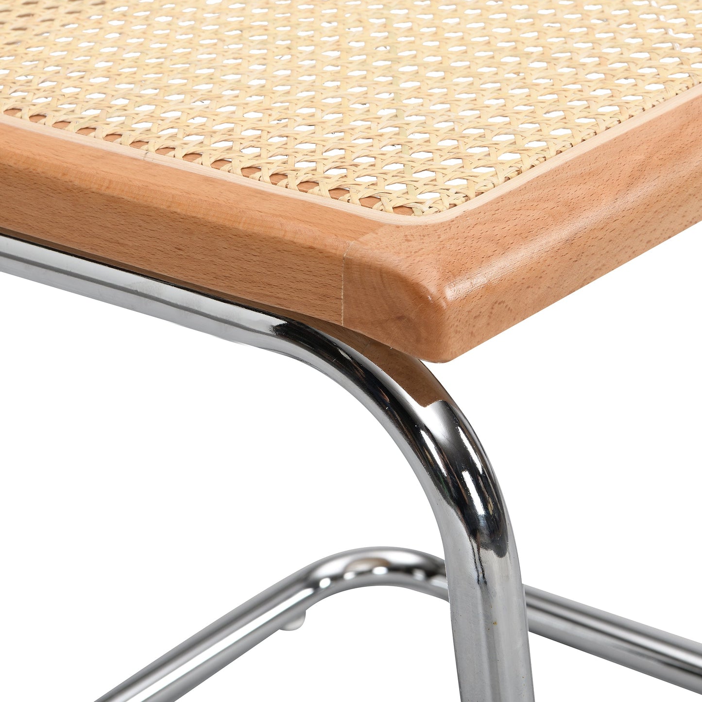 Paire de 2 chaises de salle à manger Cosenza, rotin et chrome (naturel)