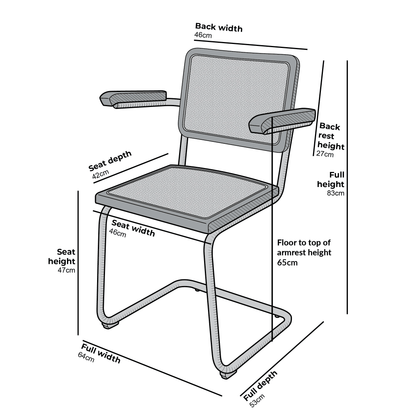 Paire de chaises de salle à manger Rayna en hêtre massif avec accoudoirs, rotin naturel et chrome (naturel)