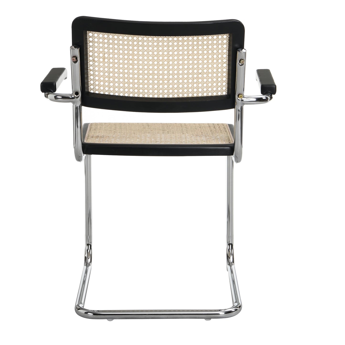 Paire de chaises de salle à manger Rayna en hêtre massif avec accoudoirs, rotin naturel et chrome (noir)