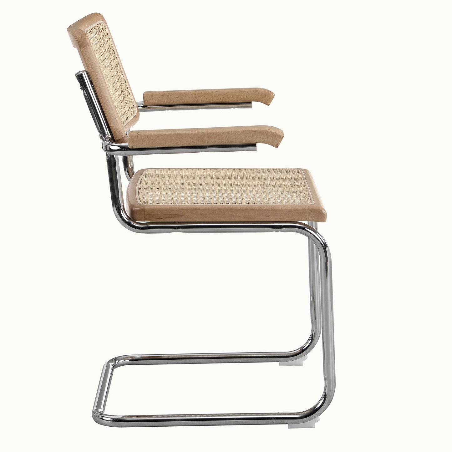 Paire de chaises de salle à manger Rayna en hêtre massif avec accoudoirs, rotin naturel et chrome (naturel)