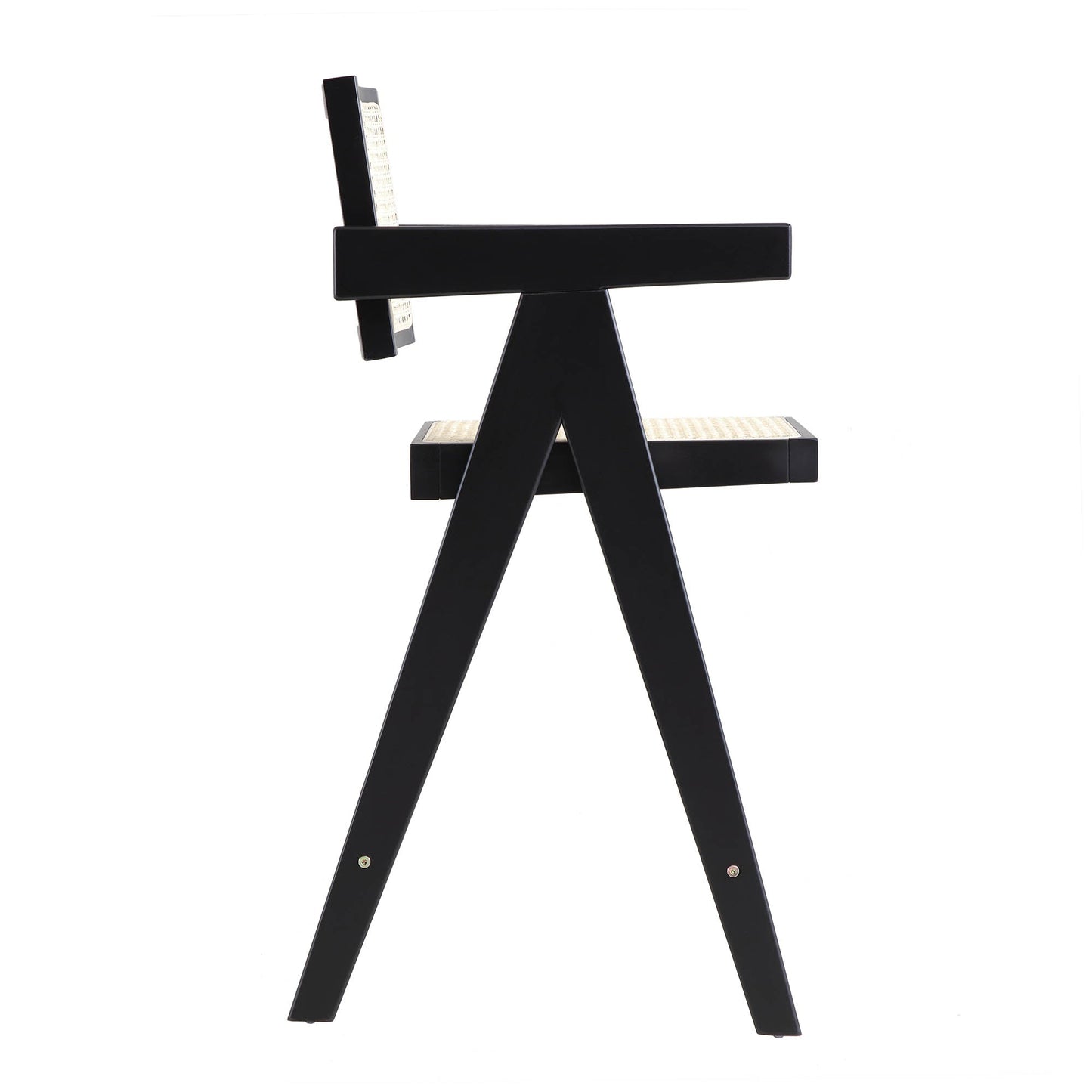 Tabouret de bar Jeanne en hêtre massif et rotin noir