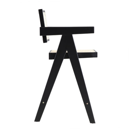 Tabouret de bar Jeanne en hêtre massif et rotin noir