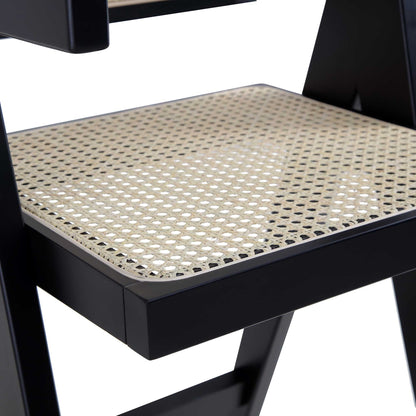 Tabouret de bar Jeanne en hêtre massif et rotin noir