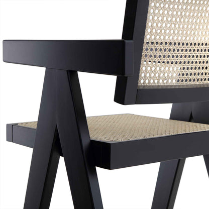 Tabouret de bar Jeanne en hêtre massif et rotin noir