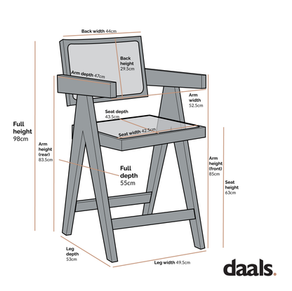Tabouret de bar Jeanne en hêtre massif et rotin noir