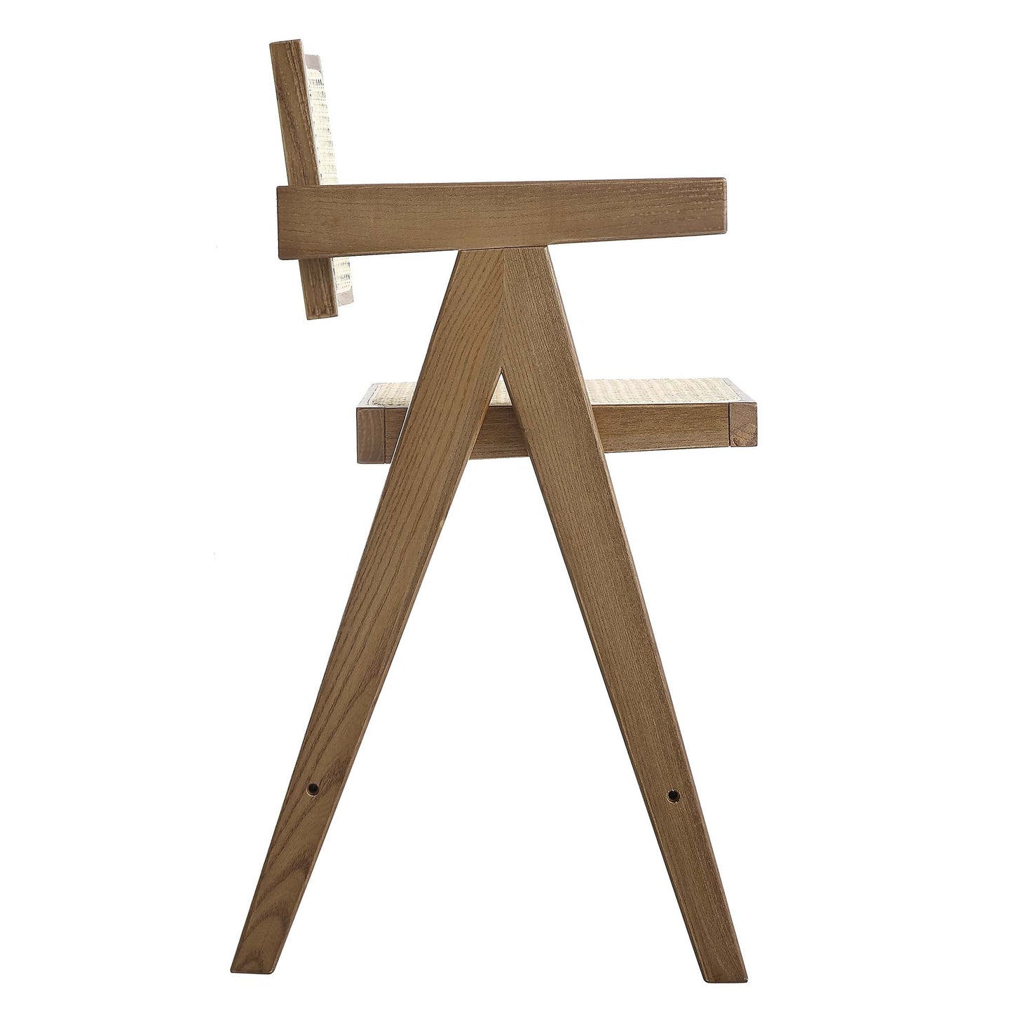 Tabouret de bar Jeanne en noyer clair, rotin et hêtre massif