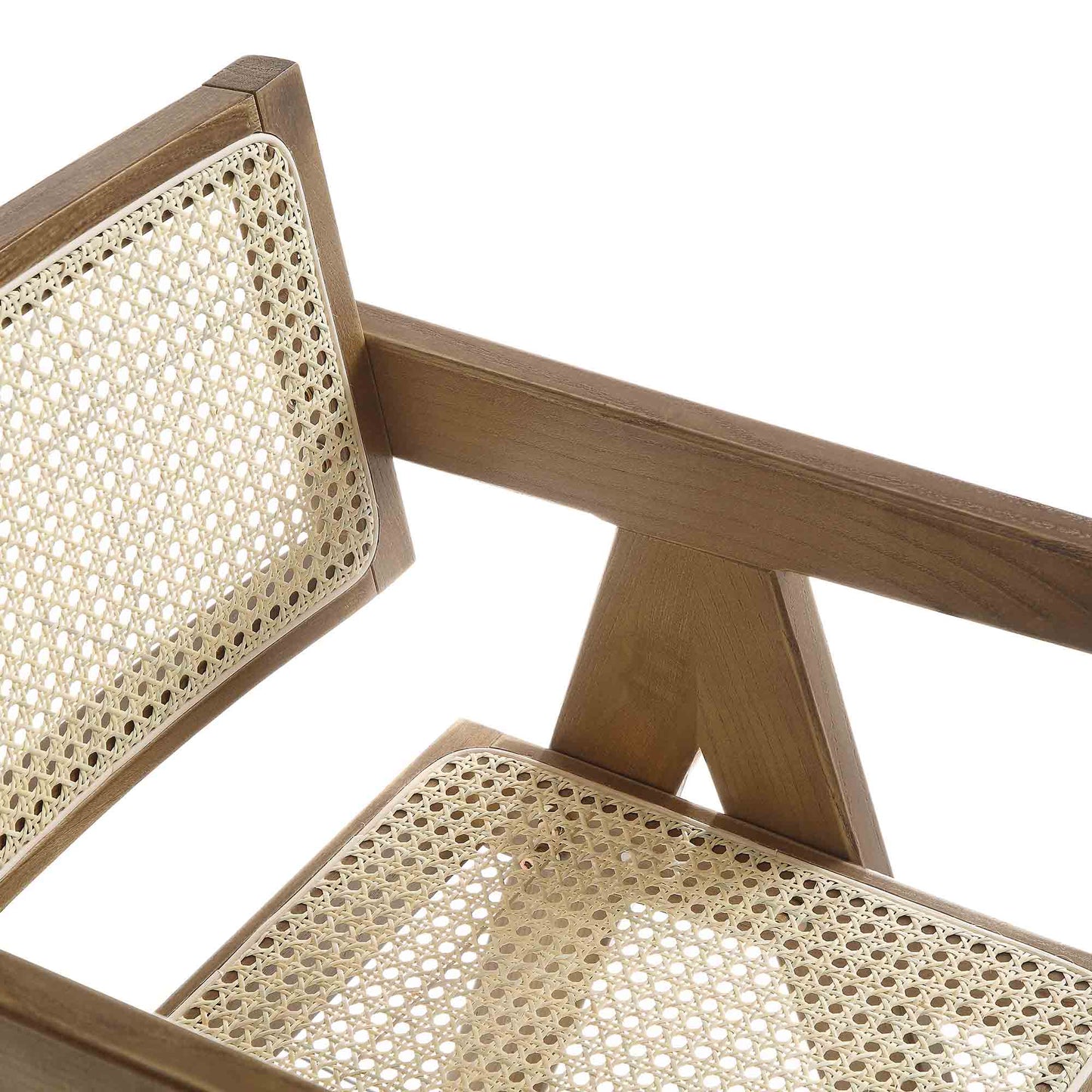 Tabouret de bar Jeanne en noyer clair, rotin et hêtre massif