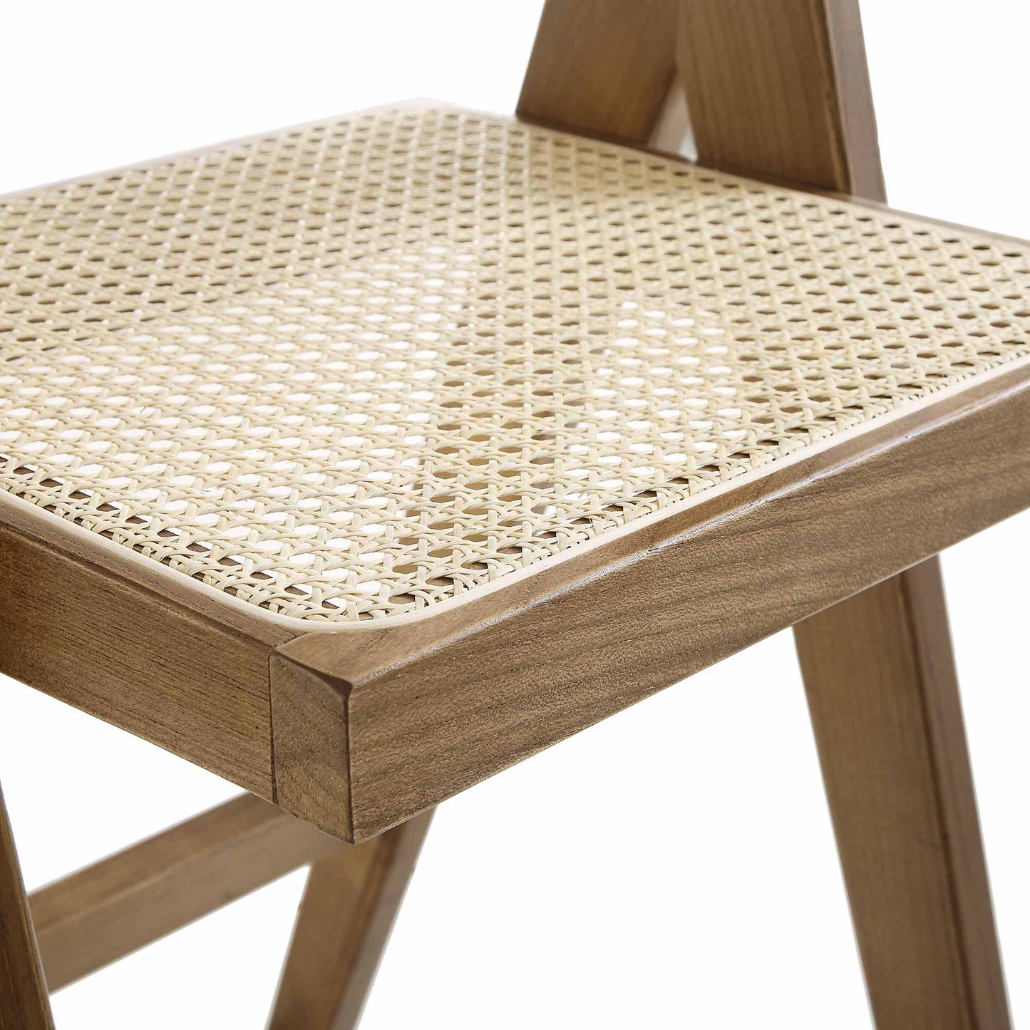 Tabouret de bar Jeanne en noyer clair, rotin et hêtre massif