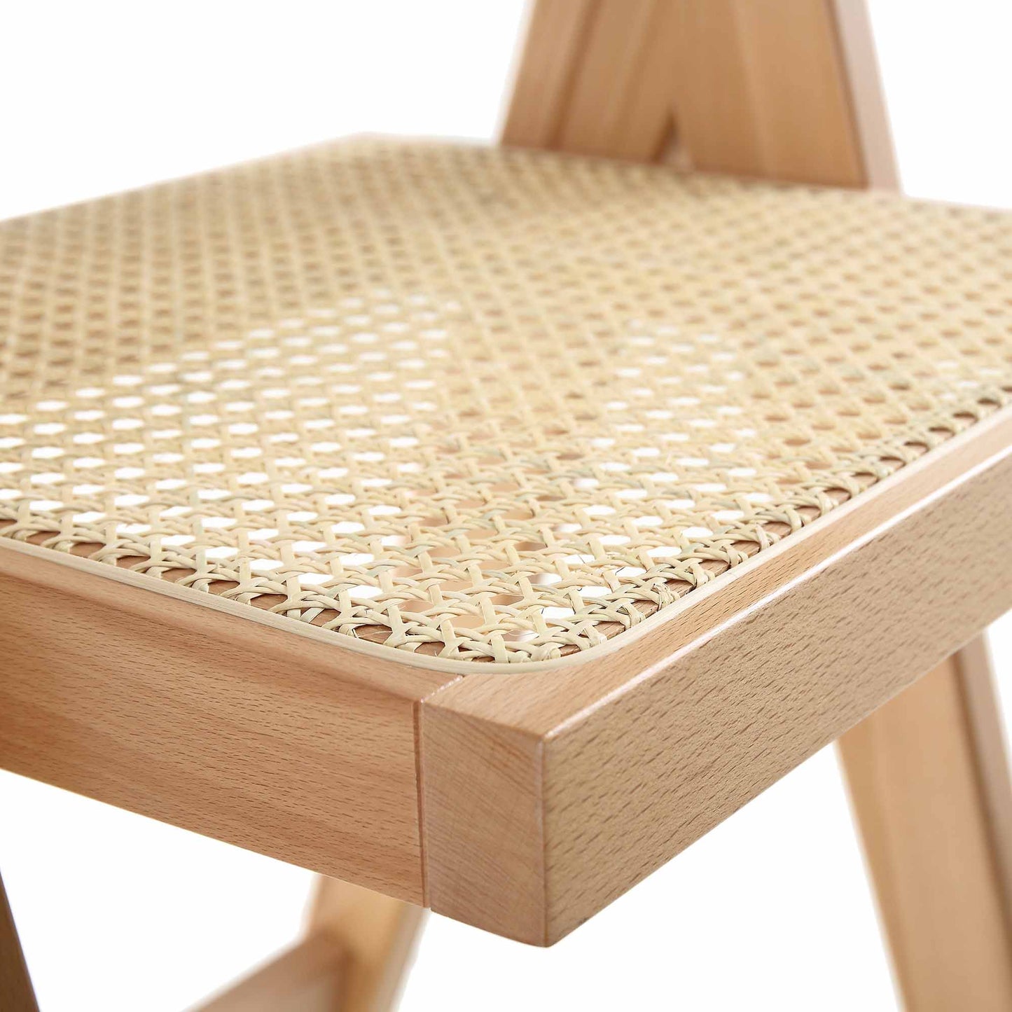 Tabouret de bar Jeanne en hêtre massif et rotin couleur naturelle