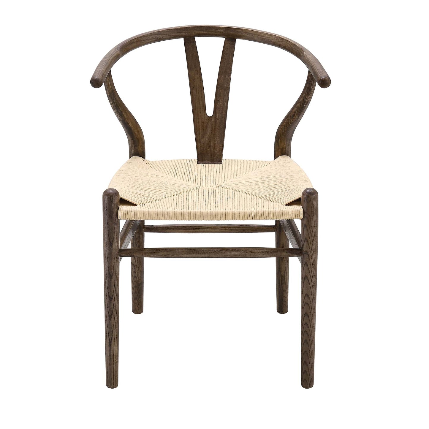 Chaise de salle à manger Hansel en bois tressé naturel, cadre couleur noyer foncé