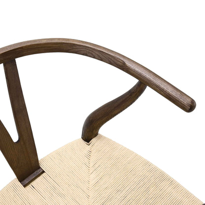 Chaise de salle à manger Hansel en bois tressé naturel, cadre couleur noyer foncé