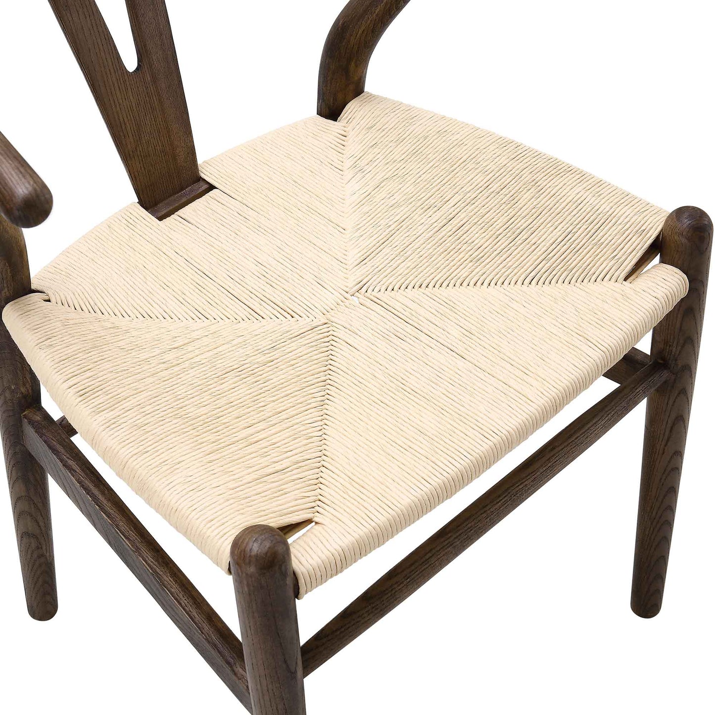 Chaise de salle à manger Hansel en bois tressé naturel, cadre couleur noyer foncé