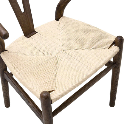 Chaise de salle à manger Hansel en bois tressé naturel, cadre couleur noyer foncé