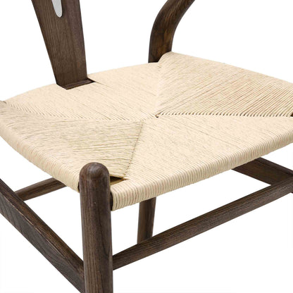 Chaise de salle à manger Hansel en bois tressé naturel, cadre couleur noyer foncé