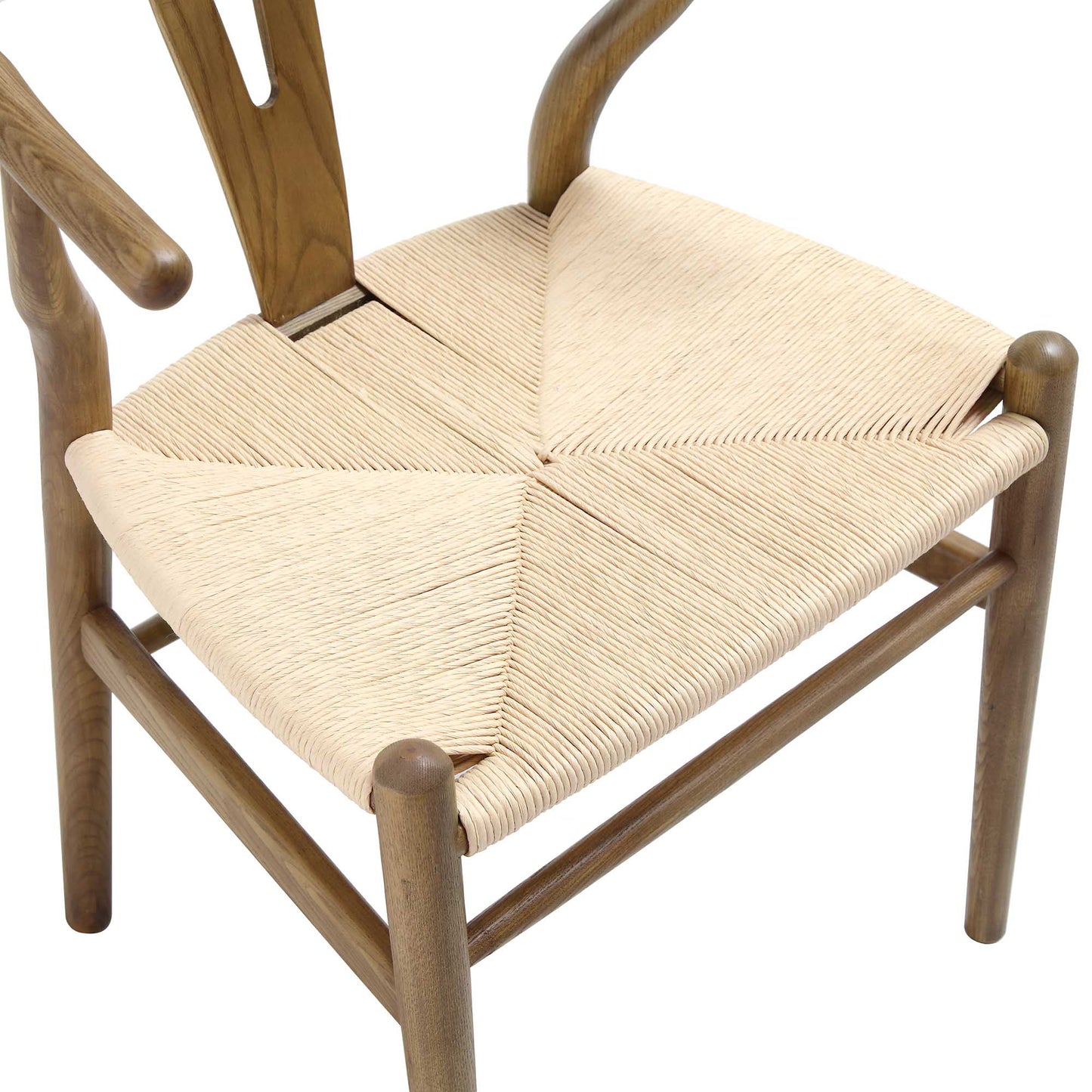 Chaise de salle à manger Hansel en bois tressé naturel, cadre couleur noyer clair