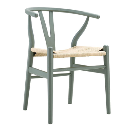 Chaise de salle à manger Hansel en bois tressé naturel, cadre vert sauge